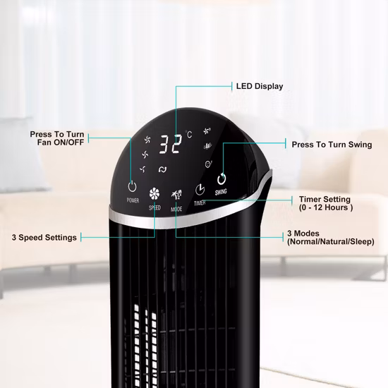 12 Hours Timer 38&quot; Bladeless Tower Stand Fan Cooling Fan